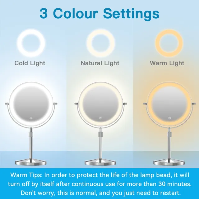 Miroir de maquillage de 8 pouces avec lampe lumineuse… – vue 3