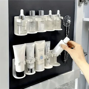 Support de rangement mural pour cosmétiques à 5 grilles, étagère de salle de bain en plastique sans poinçon, organisateur de finition d’épices et de cosmétiques découpables Support de rangement mural pour cosmétiques à 5 grilles, étagère de salle de bain en plastique sans poinçon, organisateur de finition d’épices et de cosmétiques découpables