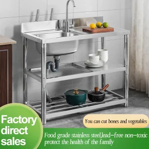 Lavabo épais en acier inoxydable, évier domestique, Double évier de cuisine, comptoir intégré avec support d’évier Lavabo épais en acier inoxydable, évier domestique, Double évier de cuisine, comptoir intégré avec support d’évier