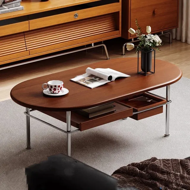 Table basse ovale noyer brun chaud plateau arrondi… – vue 5