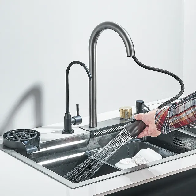 Évier de cuisine cascade en acier inoxydable 304 – vue 3