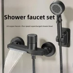 Robinet de baignoire cascade gris avec douchette à main en laiton chromé, mitigeur de salle de bains mural, ensemble de système de douche