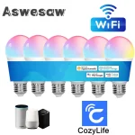 Ampoule intelligente WiFi E27 LED RGB, 8 pièces, 15W, fonctionne avec Alexa/Google Home 85-265V RGB + blanc, fonction minuterie variable, ampoule couleur