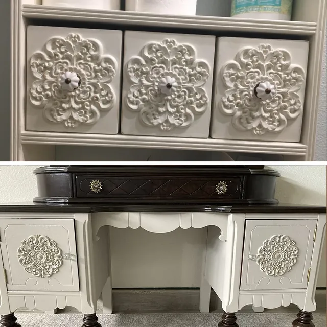 Applique sculptée en bois à motif de fleurs rondes non… – vue 3
