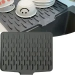 Tapis de vidange pour évier de cuisine et comptoir en silicone antidérapant, 1 pièce, résistant à la chaleur (jusqu&rsquo;à 250 °   C), conception de drain intégrée