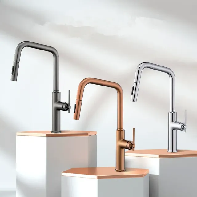 Robinets de cuisine extractibles en or Rose brossé – vue 4