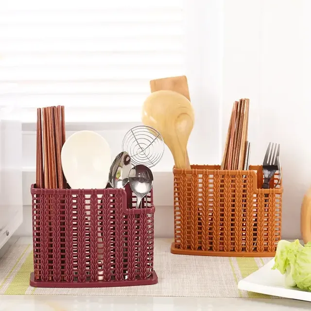 Organisateur ustensiles cuisine rotin tressé plastique… – vue 2