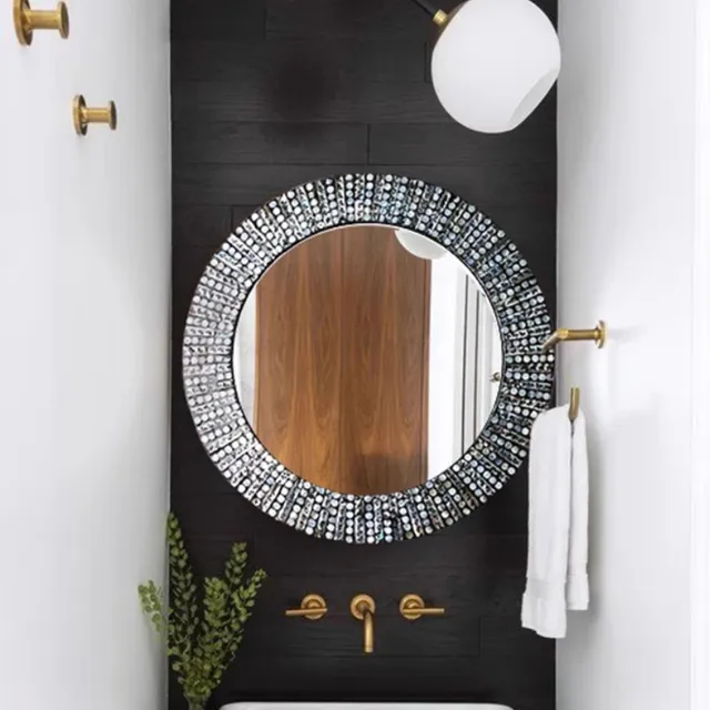 Miroir mural de maquillage circulaire en bois – vue 5