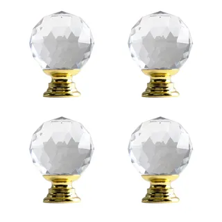 Bouton cristal facetté sphérique transparent base métal doré laiton…