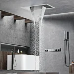 Système de douche de luxe en laiton, pistolet gris, plafond à température constante, affichage numérique LED, robinet de salle de bains intégré d&rsquo;eau chaude et froide