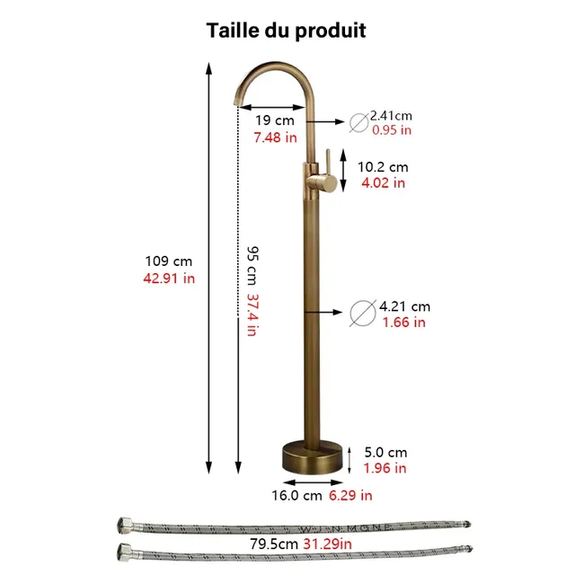 Robinet de baignoire autoportant en laiton mitigeur… – vue 7