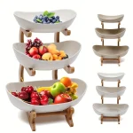 Panier à fruits et légumes en bois à 3 niveaux avec pieds en bois – Organisateur de cuisine polyvalent pour fruits, légumes et aliments glacés