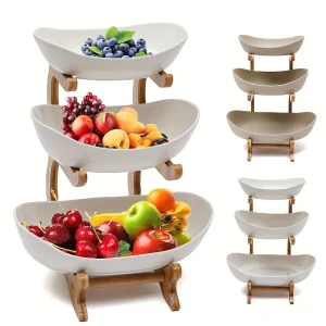 Panier à fruits et légumes en bois à 3 niveaux avec pieds en bois – Organisateur de cuisine polyvalent pour fruits, légumes et aliments glacés