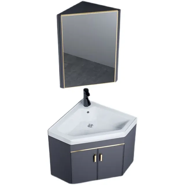 Meuble lavabo angle mural moderne gris anthracite vasque… – vue 5