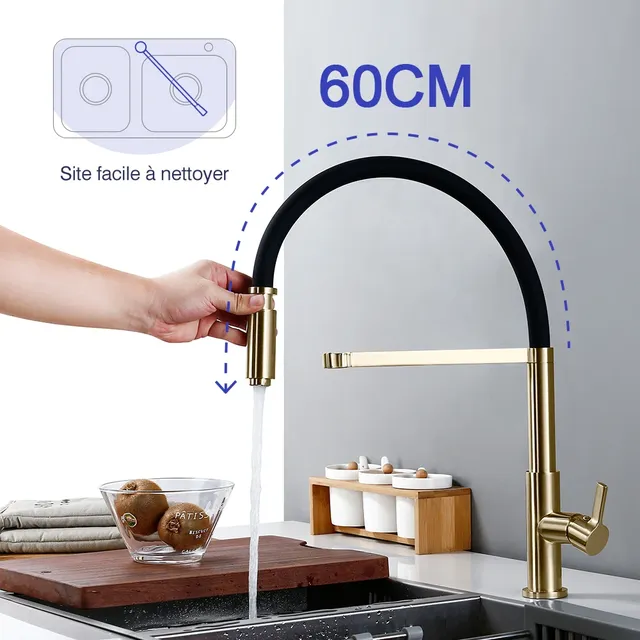 Robinet de cuisine en or brossé robinet d'eau chaude et… – vue 2