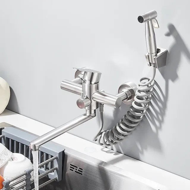 Robinet de cuisine mural en acier inoxydable – vue 3