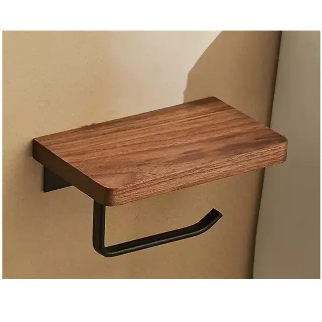 Porte-papier hygiénique avec étagère en bois de noyer… – vue 4
