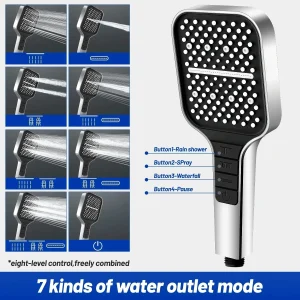 Pommeau de douche 2023 pluie haute pression économie d&rsquo;eau 7 Modes réglable une touche bouton d&rsquo;arrêt pour accessoire de salle de bain