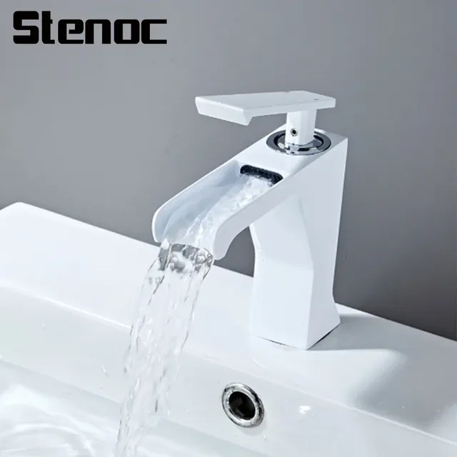 Stenoc robinet de lavabo cascade moderne en laiton blanc – vue 2