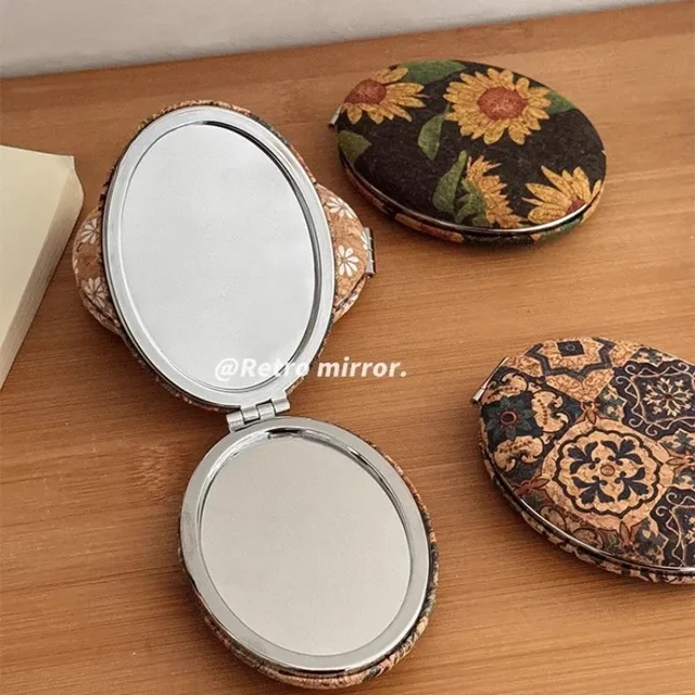 Miroir poche ovale compact coque liège imprimé vintage… – vue 2