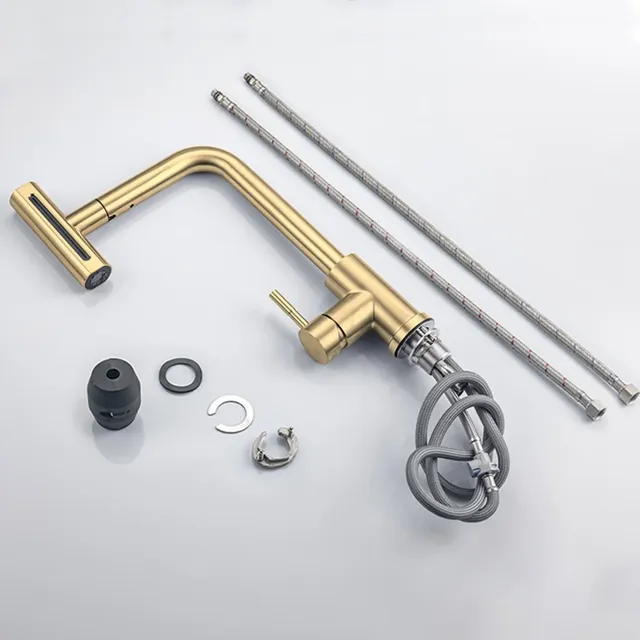 Robinet de cuisine en or brossé extractible cascade noir… – vue 6