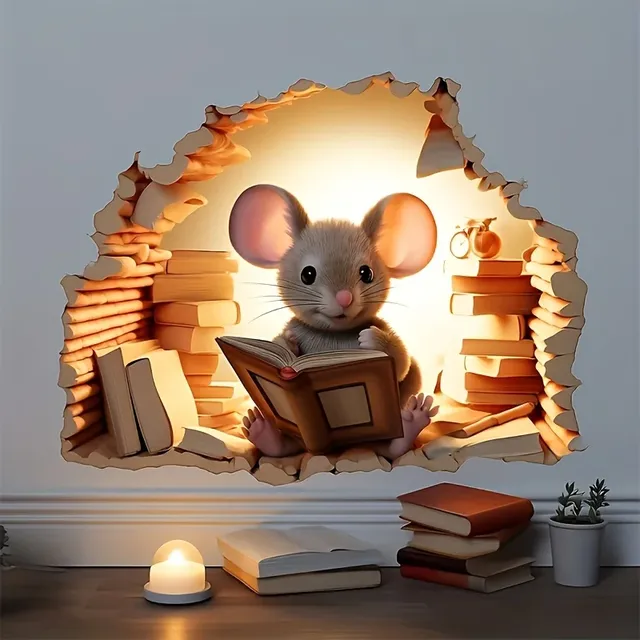 Autocollants muraux souris de lecture 3D – vue 2
