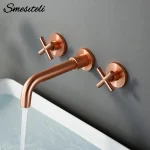 Robinet mural en laiton brossé à double poignée croisée, eau chaude et froide, robinet à encastrer dans le mur, 3 trous, maison, éviers, moderne, rose, or