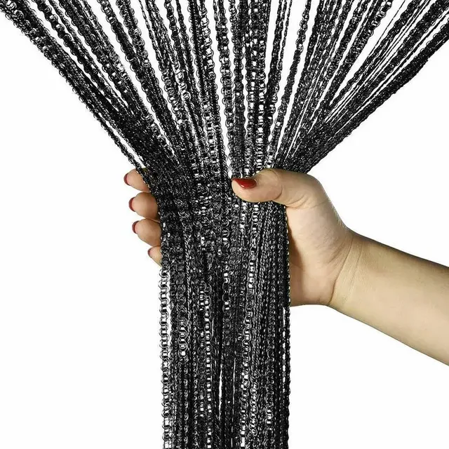 Rideau franges perlé métallisé argenté filaments… – vue 3