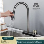 Robinet de cuisine cascade en laiton froid et chaud, robinet d&rsquo;évier monotrou, lavabo, sorties d&rsquo;eau multiples, robinet de pluie volant rotatif