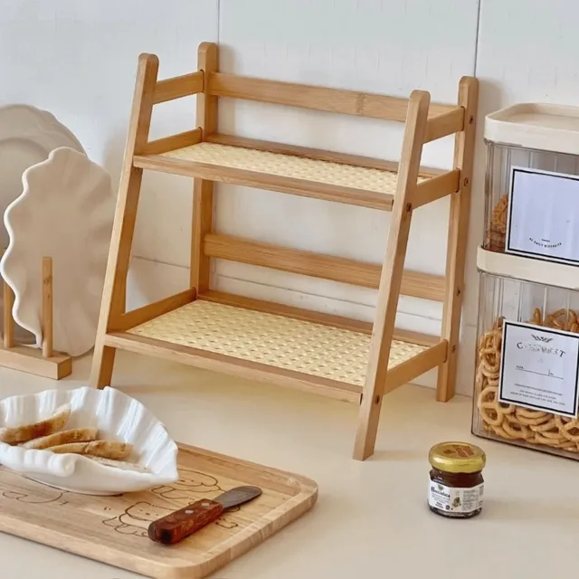 Étagère rangement bambou deux niveaux compacte stable… – vue 2