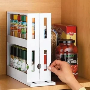 Organisateur d&rsquo;épices support multi-fonction 2 niveaux rotatif étagère de rangement toboggan armoires de cuisine placard organisateur support de rangement de cuisine