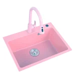 Pour évier en pierre de Quartz rose, évier de cuisine, lavabo de légumes, grand lavabo en granit à fente unique, lavabo domestique intégré