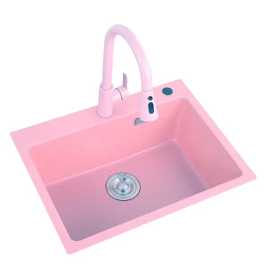 Pour évier en pierre de Quartz rose, évier de cuisine, lavabo de légumes, grand lavabo en granit à fente unique, lavabo domestique intégré Pour évier en pierre de Quartz rose, évier de cuisine, lavabo de légumes, grand lavabo en granit à fente unique, lavabo domestique intégré