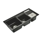 Welltrum porte-couteaux Double bol évier en granit noir lavabo en pierre de Quartz Double évier de cuisine noir avec panneau de vidange