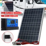 Kit de panneaux solaires 12V 20W avec contrôleur 30A, alimentation USB, chargeur de batterie solaire Portable Rechargeable pour l&rsquo;extérieur, pour camping-car, voiture, bateau