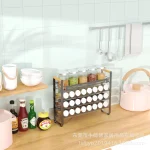 étagère épices cuisine quatre niveaux empilable détachable comptoir mural organisateur rangement métallique anthracite poignées bois moderne minimaliste plateau supérieur compact