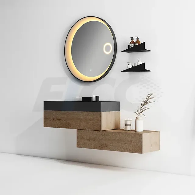 Miroir rond éclairé tactile étanche cadre noir mat halo… – vue 3
