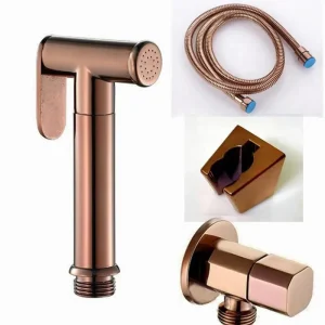 Pulvérisateur de Bidet à main en or Rose brillant, Kit de Douche en acier inoxydable, Bidet de toilette Shattaf, Valve en cuivre, ensemble de Jet, pomme de Douche