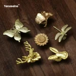 Poignée de bouton d&rsquo;armoire pour meubles et tiroirs poignées de porte de placard tire bouton de tiroir bouton de commode en or poignée d&rsquo;animal de plante