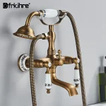 Robinet de baignoire mural en laiton Antique, évier à double poignée avec douchette, salle de bains, ensemble de douche, mitigeur autoportant