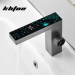 Robinet mitigeur intelligent gris pistolet, affichage numérique de la température, LED à couleur changeante, lumière ciel étoilé, robinet de lavabo de salle de bains de luxe