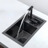 évier cuisine rectangulaire bac unique inoxydable SUS304 noir mat grand profond arêtes droites fond plat plage robinetterie intégrée mitigeur antirayures