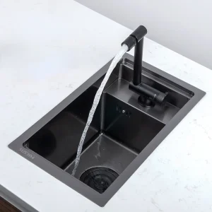 Évier de cuisine noir en acier inoxydable, bol unique GNE, bar, petite taille, balcon