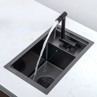 Évier cuisine rectangulaire bac unique inoxydable SUS304 noir mat…