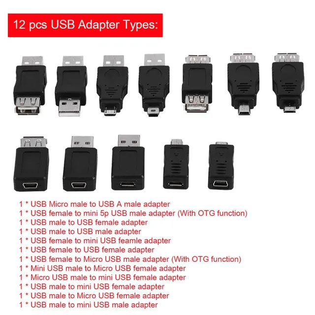 Lot douze adaptateurs USB2 micro mini mâle femelle… – vue 2