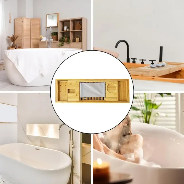 Plateau baignoire bambou extensible réglable porte verre… – vue 3
