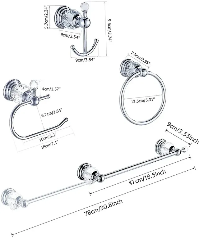 Ensemble accessoires bain mural chrome cristaux porte… – vue 2