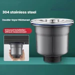 Ensemble de vidange d&rsquo;évier de cuisine, bouchon de vidange de lavabo en acier inoxydable, anti-fuite d&rsquo;eau, antirouille, Filtration d&rsquo;évier à rebond