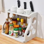 Étagère de sol de cuisine à double couche, ustensiles de cuisine, porte-couteaux, support d&rsquo;assaisonnement, organisateur de rangement multifonction, 2025