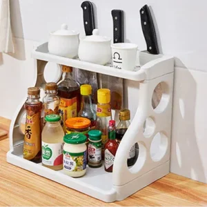Étagère de sol de cuisine à double couche, ustensiles de cuisine, porte-couteaux, support d&rsquo;assaisonnement, organisateur de rangement multifonction, 2025